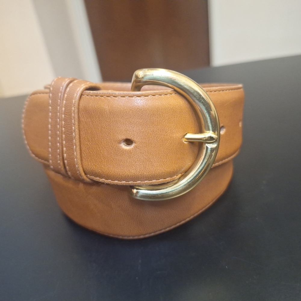 Vintage Coach British Tan Leather Belt #8500 Ladies Small Brass Buckle USA